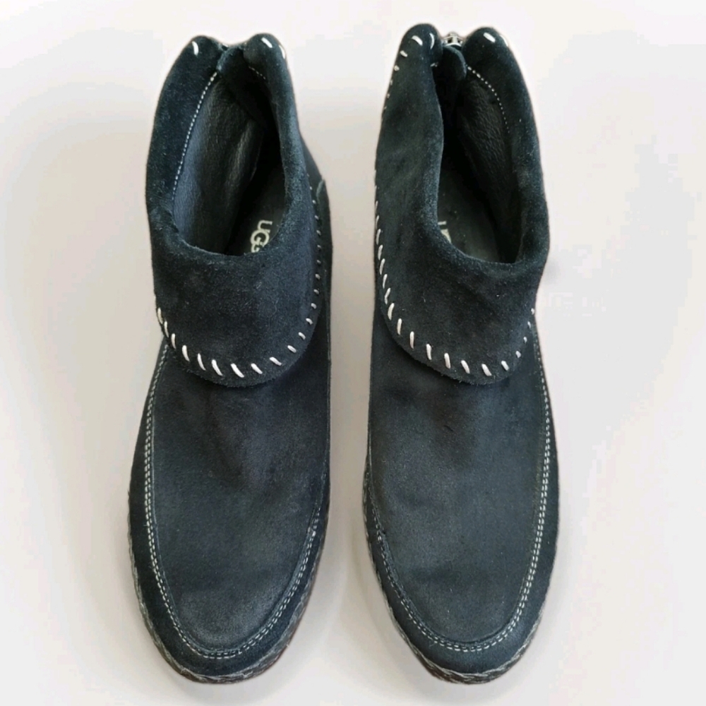 UGG Women's Varney Short Size 10 Boho Moccasin Booties In Black Zip Back VGUC